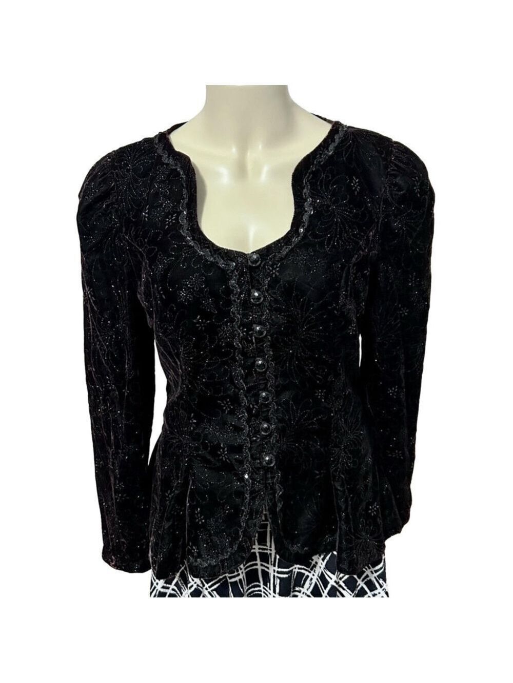 Vintage Cachet Bari Protas Black Velvet Embroidered Jacket Size L 15/16 - Picture 1 of 12